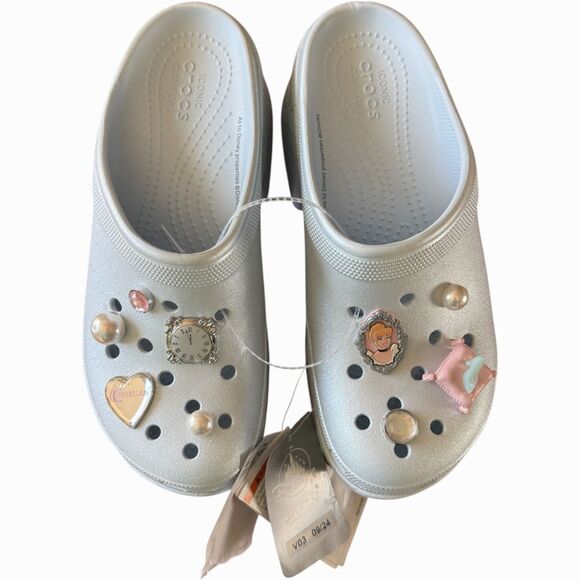 Crocs Disney Cinderella Siren Platform Clogs Blue Embellished Womens Size 10 - Picture 1 of 10